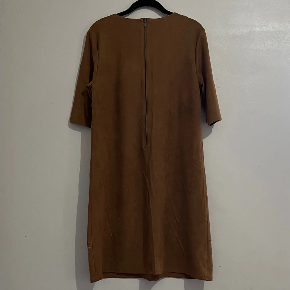 Spense Brown Midi Dress with Studded Detail faux suede short sleeve large sz 14 - Picture 8 of 10